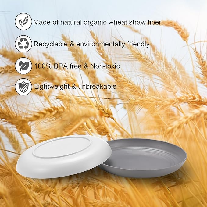 12 Pcs Unbreakable Deep Dinner Plates Set, 9 inch Reusable Plastic Wheat Straw Plates, Microwave and Dishwasher Safe Plate for Kitchen, Lightweight Plate for Dessert, BPA Free, 4 Colors