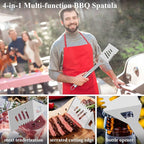 ROMANTICIST 25pcs Extra Thick BBQ Grill Accessories, Fathers Day Grilling Gifts Set for Men Dad, Heavy Duty Grill Tools Utensils Kit with Spatula, Tongs in Aluminum Case for Birthday Silver