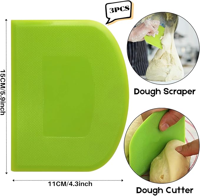 SURDOCA Dough Scraper Bench Scraper - 3P 5.9x4.3" Plastic Flexible Bowl Scraper, Sharp Edge & Angles Cake Scraper. Non-Slip Bakeware Decorating Tools Sculpting & Modeling Tools - Pink+Blue+Green