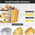 EUSOAR Disposable Ramekins, Gold 50pcs 5oz Mini Aluminium Foil Baking Cups with Lids Creme Brulee Cupcake Liners, Desert Cheesecake Pans Flan Molds Tin Cups Containers for Party Favor Birthday