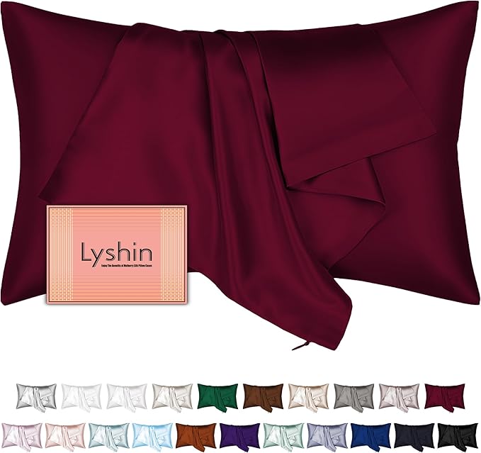 Mulberry Silk Pillow Cases King Size with Hidden Zipper, Ultra Smooth and Soft Breathable Cooling Silk Satin Pillowcase for Hair and Skin, Gifts for Women Men (Burgundy Red, 20x36 Inches, 1 Pack)
