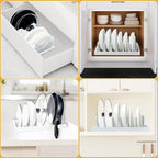 MinBoo Bamboo Pot Lid Organizer Pot Lid Holder, Pot and Pan Organizer Drawer Organizer for Pot Lids, Pans, Cutting Boards & Baking Sheets, Dinner Plates, Reusable Containers in Cabinet Storage,White