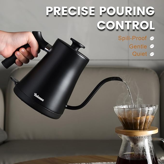 Electric Gooseneck Kettle, 304 Stainless Steel Coffee Kettle, Auto Shutoff Anti-dry Protection, Classic Pour-over Coffee & Tea,Matte Black 1.0L-1200W Fast Boiling Water Boiler by YUIOASE