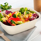 Aksipo 50 Pack 44 Oz Disposable Food Containers with Lids, Compostable Meal Prep Containers with Lids, Leak-proof To Go Food Box Cardboard Take Out Lunch Box Rectangle Paper Bowls for Salad,Leftovers
