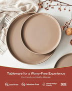 Famiware Milkyway Dinnerware Set with Mugs, Service for 4 (16pcs), Ribbed Stoneware Plates and Bowls Dishes Sets - Chip & Scratch Resistant, Microwave & Dishwasher Safe, Cinnamon Brown