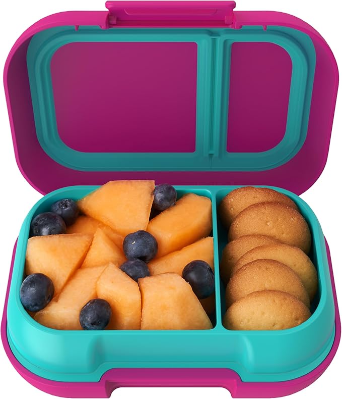 Bentgo Kids Snack - 2 Compartment Leak-Proof Bento Box Container for Snacks and Small Meals, Easy-Open Latch, Dishwasher Safe, BPA-Free for School, Daycare, & Sports - Ideal for Ages 3+ (Fuchsia/Teal)
