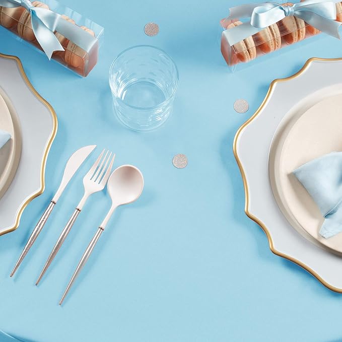 Gee Di Moda Rectangle Tablecloth - 60 x 126 Inch Baby Blue Table Cloth for 8 Foot Rectangle Table - Heavy Duty Washable Fabric - for 8 Ft Buffet Table, Holiday Party, Dinner, Wedding & Baby Shower