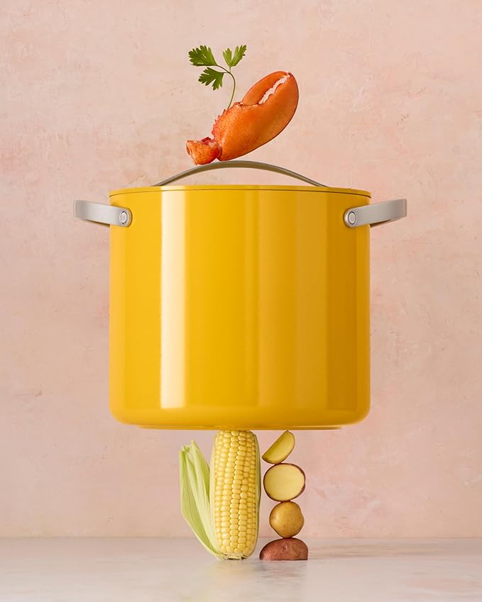 Caraway Stock Pot - 12 Qt Ceramic Coated With Lid - Free From Forever Chemicals - Large for Bigger Batches - Navy