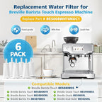 6 Pack Upgrade Water Filters Compatible with Breville BES880 Barista Touch, BES990 BES980 Oracle Touch and BES878 BES920 Bambino ClaroSwiss Sage Espresso coffee Machine, #BES008WHT0NUC1