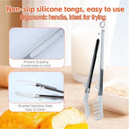 Kitchen Tongs,Set Of 3 Tongs with Silicone Tip for Cooking 9/12 Inch Stainless Steel Kitchen Tong for Meat,Food Grill,Salad,BBQ,Frying,Serving,Dishwasher (White, 9 Inch)