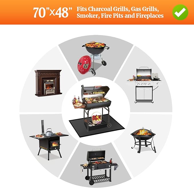 70 ×48 inches Under Grill Mat Fit Blackstone 28in & 36in Griddle/ Griddle Mat for Blackstone, Fireproof Indoor Fireplace Mat Fire Pit Mat BBQ Mats Grill Pads to Protect Deck Patio Smokers Gas Grills