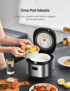 COMFEE' Compact Rice Cooker 8 Cups Cooked/4 Cups Uncooked, 9-in-1 Multi Cooker, Fast Rice Maker, Steam, Brown Rice, Grains, Fuzzy Logic Technology, Grey