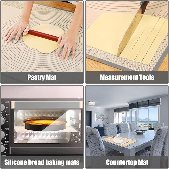 Silicone Pastry Mat 36x24 Inch - Nonstick Baking Mat Perfect for Dough, Pastry, Pie Crust, Fondant, Bread, Cookies, Pasta, Pizza