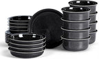 Stone Lain Slate 24-Piece Dinnerware Set Stoneware, Plates and Bowls Set, Dishwasher and Microwave Safe, Dish Set for 8, Black