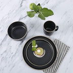 Gibson Home Zuma 16 Piece Round Kitchen Dinnerware Set, Dishes, Plates, Bowls, Mugs, Service for 4, Matte Stoneware, Black