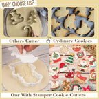 Flycalf Christmas Cookie Cutters Gingerbread Man with Plunger Stamps with Plunger Stamps PLA Baking Gift