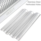 Stainless Steel Perforated French Baguette Bread Pan 3 Waves Toaster Oven Baking Tray (15"x10") with Large Bread Proofing Cloth (17.7" x 30.3")