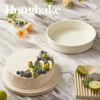 HONGBAKE 9 Inch Round Cake Pan Set of 2, Nonstick Ceramic Coating Cake Molds with Diamond Texture, 0.8 mm Aluminized Steel Cake Pans Sets for Baking & Cheesecake, Heavy Duty & Non-Toxic (Cream, 2PCS)