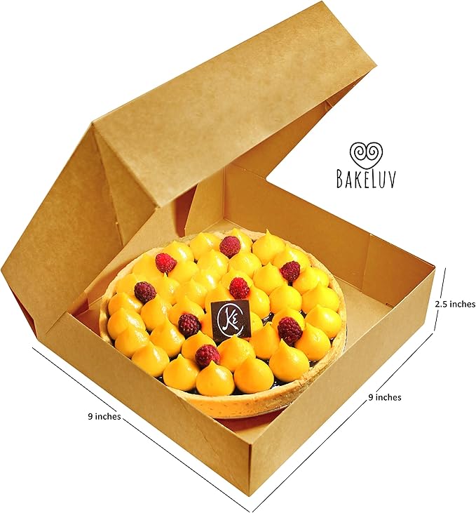 BAKELUV 9x9x2.5” Pie Boxes with Window | Brown/Kraft, 100 Pack | Bakery Boxes, cake Boxes, Cookie Boxes, Cheesecake, Pastry, Desserts, Treats, Food, Cardboard Takeaway/Takeout Containers