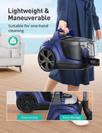 Aspiron Canister Vacuum Cleaner, 30Kpa Bagless Vacuum Cleaners, 3.7QT Large Dust Cup, Double HEPA Filter, Retractable Cord, 1600W Lightweight Vacuum Cleaner with 5 Tools for Hard Floors, Navy
