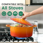 Chef Power Dutch Oven Pot with Lid 5QT, Enameled Cast Iron Dutch Oven for Bread Baking, Braising, Stews, Roasting, Oven Safe Dutch Ovens, Gradient Orange