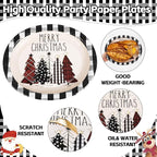 WDF 50Pack Christmas Paper Plates - 10"x12" Christmas Tree Plates Christmas Oval Paper Checkered Plates - Dinner Size Large Disposable Platter Heavy Duty for Happy Christmas Serving