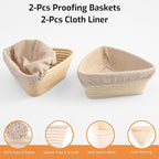 Triangle Bread Proofing Basket - Sourdough Basket, Rattan - Starter Kit for Baking Triangle Loaves- Gift Set