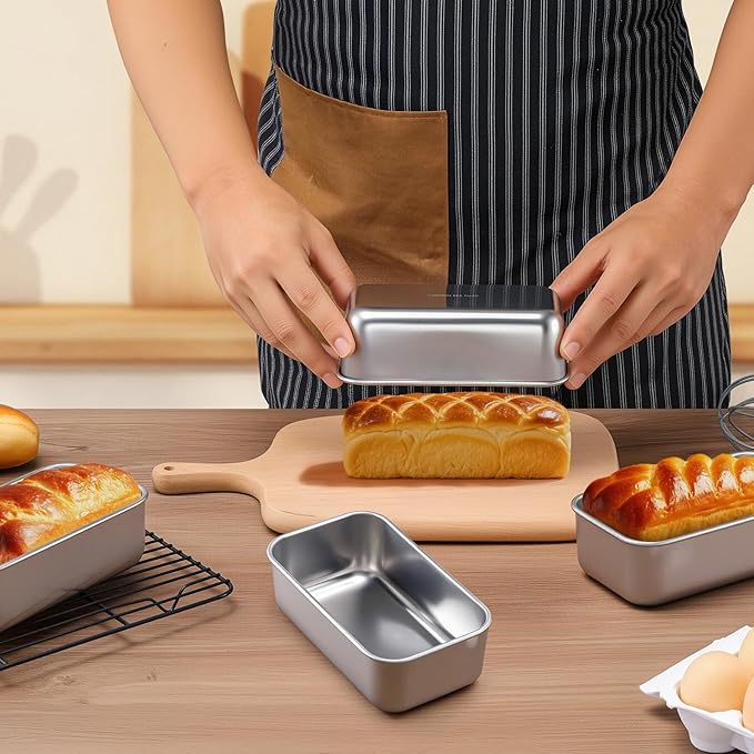 LIANYU 6 Pack Mini Loaf Pan Tins for Baking Bread, 6.3 x 3.5 Inch Stainless Steel Small Bread Loaf Pan for Homemade Meatloaf, Tin Loaf Baking Pan Perfect for Banana Sourdough Sandwich, Dishwasher Safe