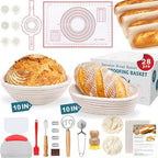 Aliggbent 28Pcs Sourdough Bread Baking Supplies, 10'' Round & 10'' Oval Banneton Bread Proofing Baskets with Liners, Starter Bread Making Tools Kit Proofing Bowls for Sourdough Rising and Baking