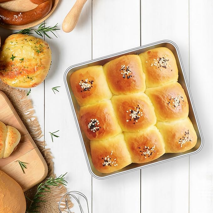 LIANYU 2 Pack 6 x 6 Inch Square Baking Cake Pan, Stainless Steel Small Brownie Bread Cake Molds, Square Bakeware for Lasagna Pie, Oven & Dishwasher Safe