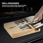 In-drawer Knife Block Set, 16PCS Kitchen Knife Set with Wooden Block, Chopping Knives Set, Stainless Steel Knife Block Set, Sharp Cooking Knife Set with Cutting Board, Rust Proof, White
