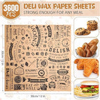Outus 3600 Pcs 12 x 12 Inch Deli Wax Paper Sheets Grease Resistant Tray Basket Liners Newsprint Paper Water and Grease Proof Sandwich Wrapping Square Hot Dog Wrappers for Food Baking (Brown)