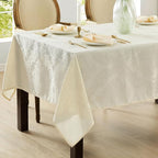 Newbridge Barcelona Luxury Damask Fabric Tablecloth, 60” Wide x 84” Rectangle, Antique White, 100% Polyester, No Iron, Soil Resistant Dining Room, Party and Banquet Table Cover