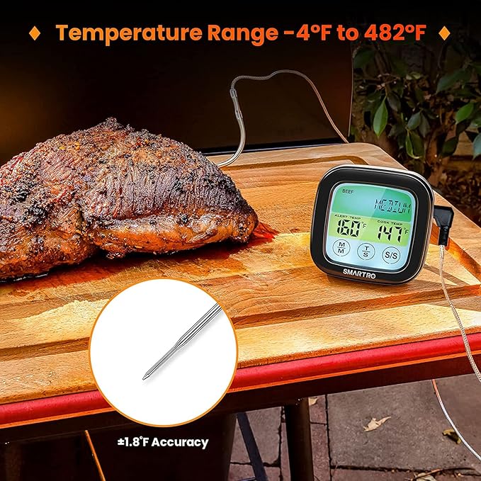 SMARTRO ST59 Digital Meat Thermometer for Oven BBQ Grill Kitchen Food Cooking with 1 Probe and Timer, LCD