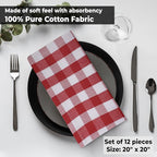 Urban Villa Cloth Dinner Napkins Set of 12 100% Cotton Red White Checks Highly Absorbent Washable Reusable Durable Ideal for Home Farmhouse Party Wedding Everyday Use