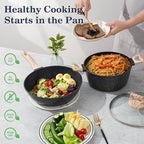 12 Pcs Pots and Pans Set, Nonstick Cookware Sets Black Granite Induction Cookware, Non-toxic Healthy Non Stick Kitchen Cooking Set with Frying Pans Set, Saucepans,Steamer (PFAS, PFOA, PFOS Free)