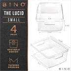 BINO Plastic Storage Containers, Small - 4 Pack THE LUCID COLLECTION, Multi-Use Organizer Bins Built-In Handles BPA-Free Clear, Fridge, Pantry & Home Organization