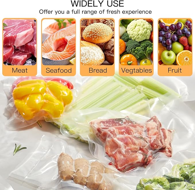 MegaWise 3 Rolls of Vacuum Sealer Machine Bags, 8 inch wide and 21.6 Feet Long for Megawise & other brand vacuum sealers Perfect for Meal Prep and Sous Vide Cooking