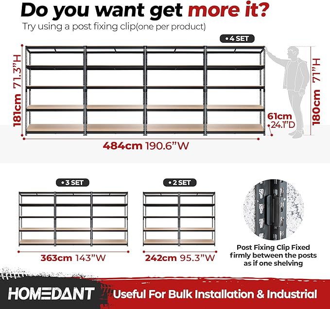 HOMEDANT 5 Tier Laminated Boltless Heavy Duty Garage Storage Adjustable Wide Size Metal Shelving Unit Utility Rack Shelves Organization Multipurpose Shelf Shed Warehouse 47.7"W x 24.1"D x 71.3"H 2Pack