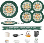 SHACOS 8 Inches Trivets for Hot Dishes, 4 Pieces Cotton and Felt Floral Trivets Mats for Kitchen, Hot Pads for Countertops and Table, Heat-Resistant Pot Holders for Hot Pots and Pans, Dark Green
