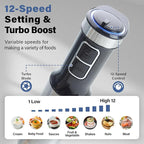 Immersion Blender Handheld, 5 in 1 Hand Blender, 12 Speed Stainless Seel Immersion Blender, Whisk, Chopper, Beaker, Beaters