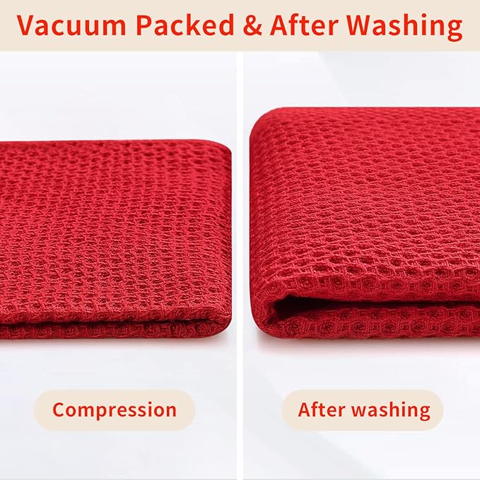 Homaxy 100% Cotton Waffle Weave Kitchen Dish Cloths, Ultra Soft Absorbent Quick Drying Dish Towels, 12 x 12 Inches, 6-Pack, Red