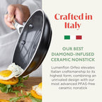 Orfeo 8” Nonstick Frying Pan Skillet, Made in Italy, Diamond Ceramic PFAS-Free Cookware, Induction Ready, Scratch Resistant, Laser-Fused Surface for Durability, Dishwasher Safe, Black