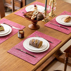 KXN Placemats Set of 6, Dual-Layer Thickened Faux Linen Table Mats, Heat Resistant & Wrinkle-Free, Machine Washable Cloth Place Mats for Kitchen Dining Indoor Outdoor (Pink)