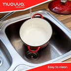 Cast Iron Dutch Oven with Lid – Non-Stick Ovenproof Enamelled Casserole Pot – Sturdy Dutch Oven Cookware – Red, 3.1-Quart, 22cm – by Nuovva