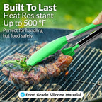 Zulay Stainless Steel Kitchen Tongs with Silicone Tips - Set of 2 (9” & 12”) Locking Cooking Tongs with Non-Slip Grip - Heat Resistant, BBQ Food Tongs for Non-Stick Cooking Pans (Silver/Light Green)