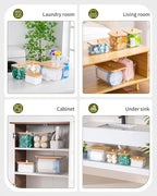 Trash Bag Dispenser Dryer Sheet Holder - 5 in 1 Plastic Garbage Bag Pantry Organizers and Storage, Clear Dishwasher Laundry Pods Container with Bamboo Lid, Under Sink Organizer Powder Detergent Jars
