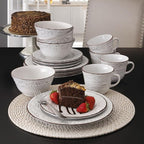 Pfaltzgraff Trellis White 16-Piece Stoneware Dinnerware Set, Service for 4, Distressed White Finish, Microwave & Dishwasher Safe Plates and Bowls