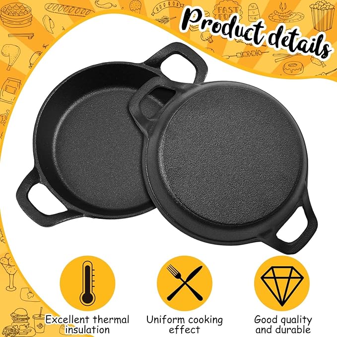 Mini Cast Iron Skillets 6.3 x 6.3 x 1.5 Inch Cast Iron Pan Small Ramekin Set Black Casserole Dish Cookware Oven Safe Mini Skillets for Kitchen Indoor Outdoor Picnic (1 Pack)