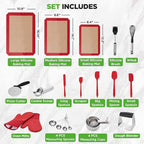 NutriChef 23-Piece Essential Baking Utensils Set – Measuring Cups and Spoons, Scraper, Oven Mitts, Whisk, Silicone Baking Mats and More - Dishwasher Safe, Perfect for Baking and Cooking (Black)